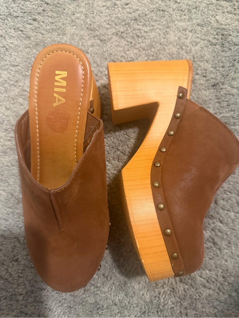 MIA Women's Brown Faux Leather Clog Mules